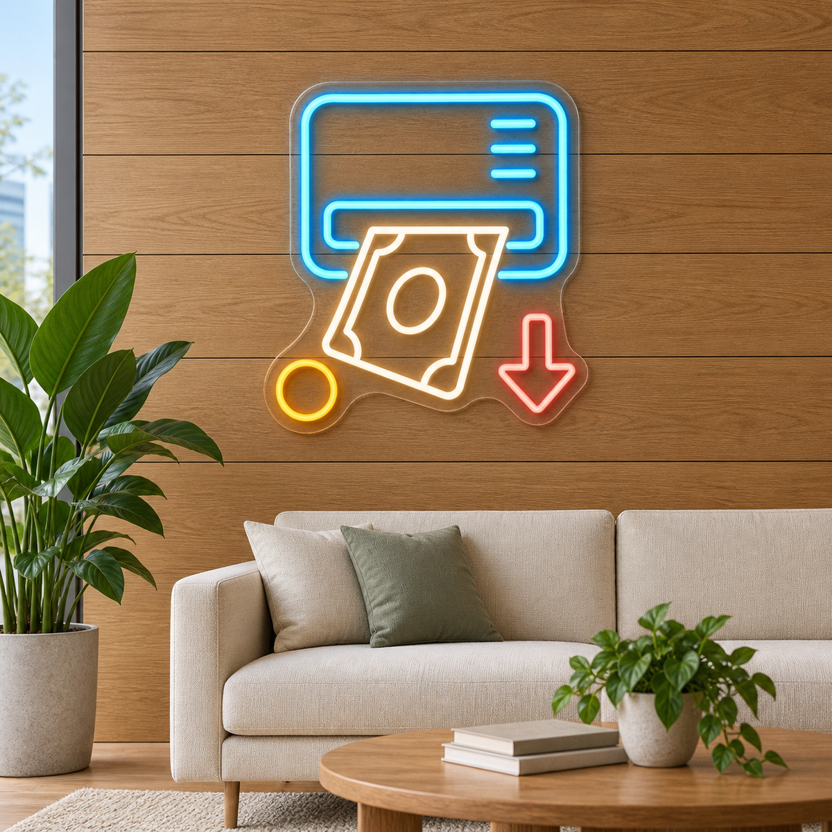 Cash Dispenser & Banknote LED Neon Sign for Bank Branches - interior setting