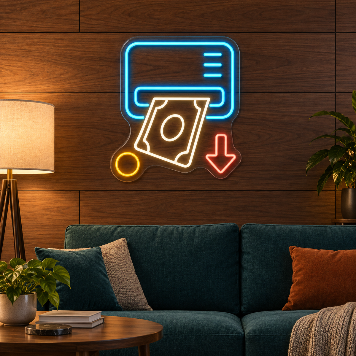 Cash Dispenser & Banknote LED Neon Sign for Bank Branches - interior setting