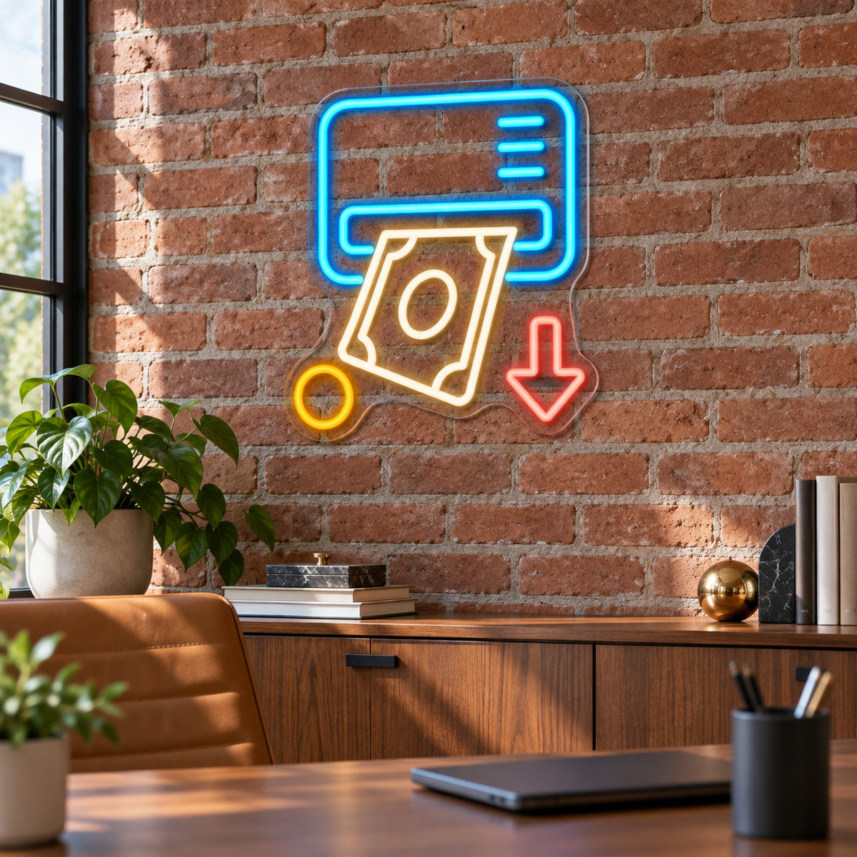 Cash Dispenser & Banknote LED Neon Sign for Bank Branches - interior setting