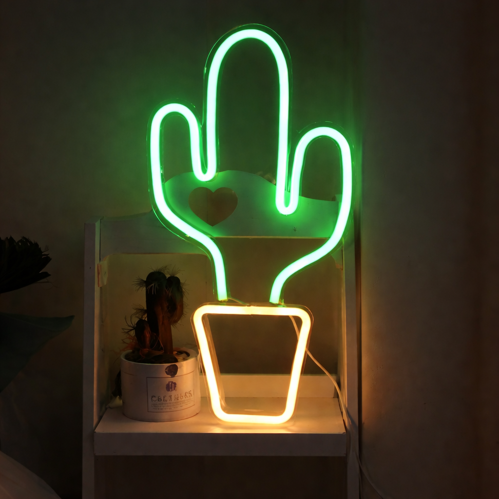 Heart Cactus LED Neon Sign for Bedroom Aesthetic Wall Decor Light