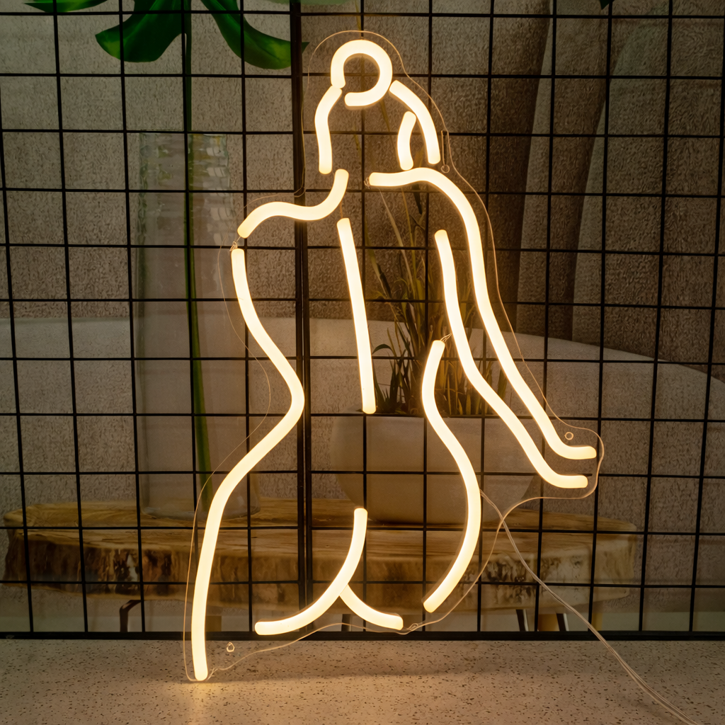 Minimalist Female Figure LED Neon Sign Pink Body Outline Neon Light for Bedroom Decor