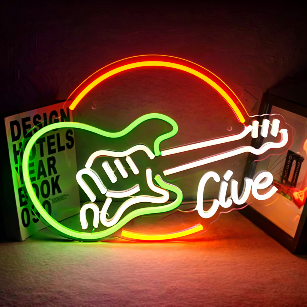 Live LED Neon Sign Guitar Neon Light for Bar Club Room Wall Decor
