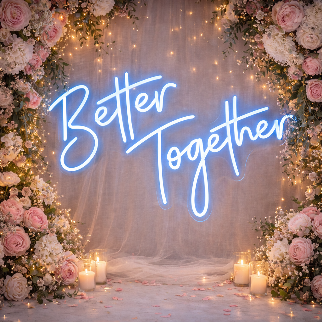 Better Together Warm White LED Neon Sign Romantic Wedding Backdrop Light for Reception Decor