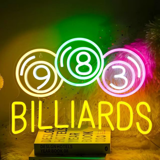Colorful 8 Ball Billiards LED Neon Sign with 9-8-3 Pool Balls for Game Room Decor