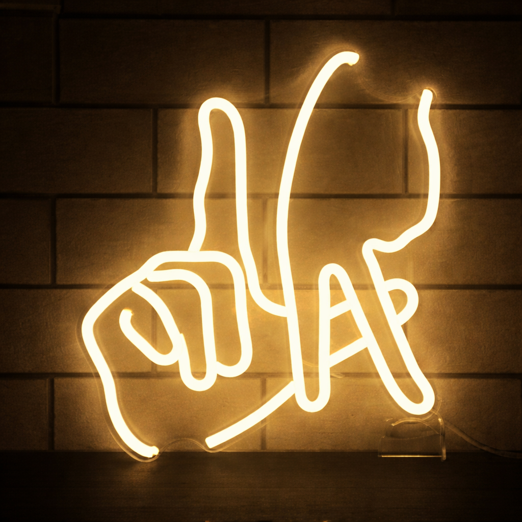 Abstract Hand Gesture LED Neon Sign Minimalist Blue Wall Light for Room Decor