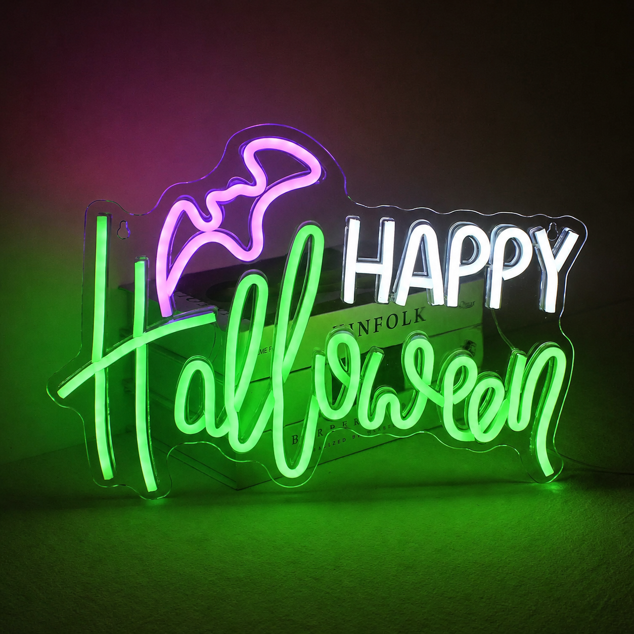Happy Halloween LED Neon Sign Bat Neon Light Wall Decor for Halloween Party Home Bar