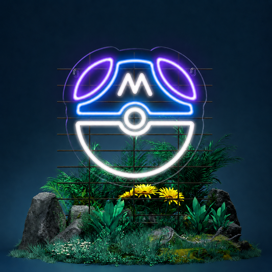 Master Ball LED Neon Sign Game Style Blue Pink Neon Light Wall Decor for Bedroom Gaming Room