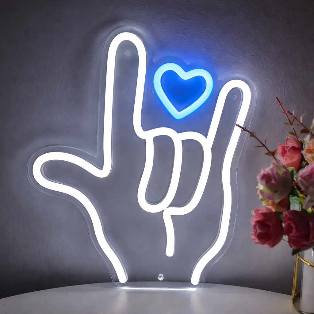 Love Hand Gesture LED Neon Sign for Bedroom Romantic Wall Decor Light