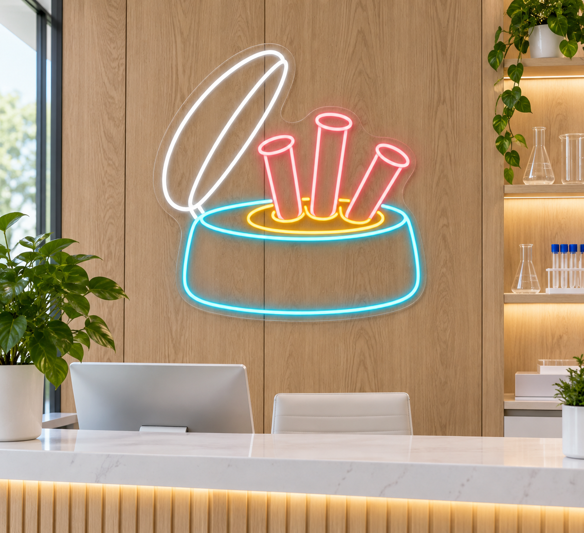 Centrifuge & Test Tubes LED Neon Sign for Medical Laboratories - interior setting
