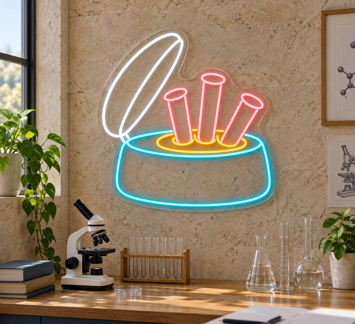 Centrifuge & Test Tubes LED Neon Sign for Medical Laboratories - interior setting