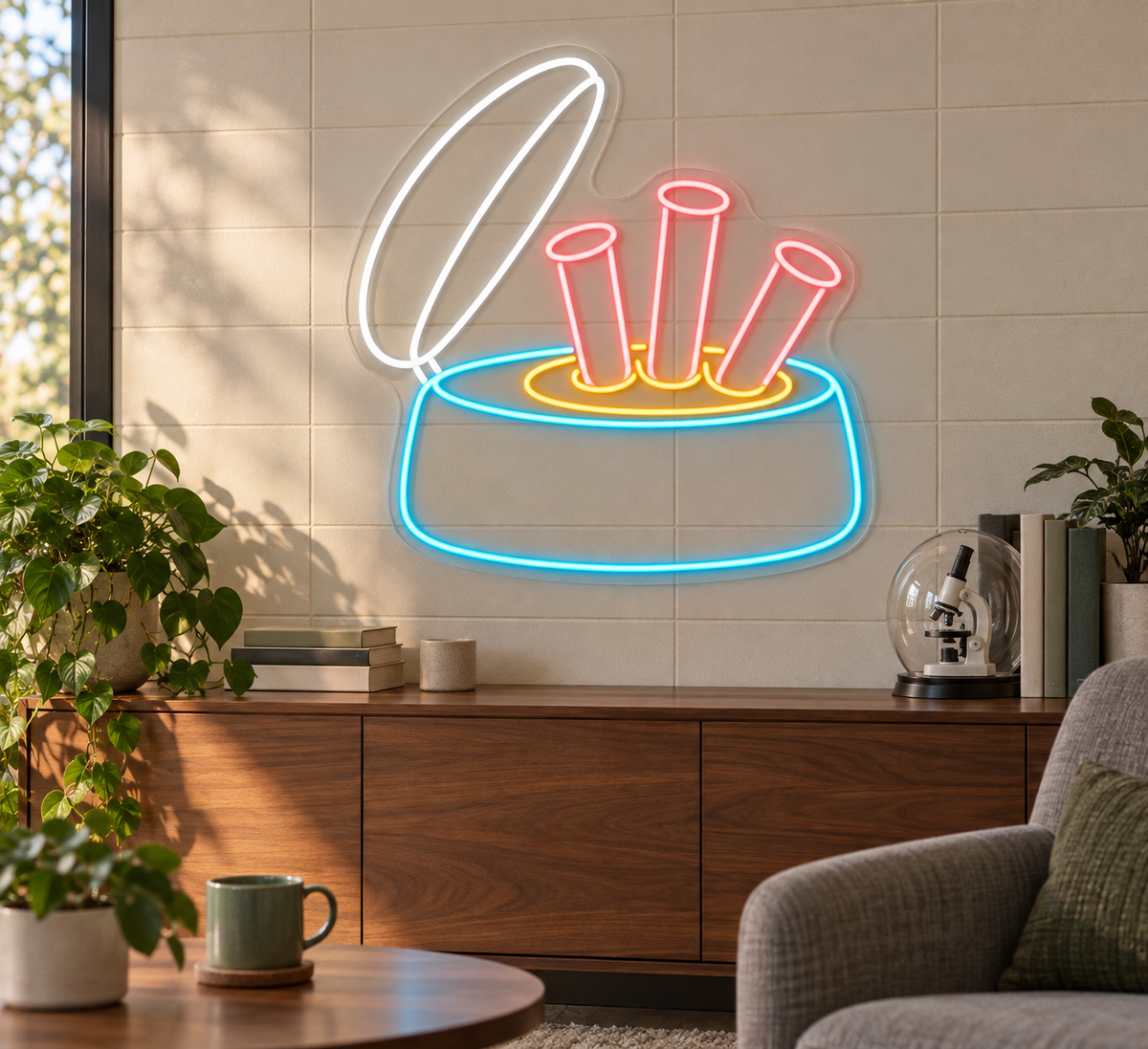 Centrifuge & Test Tubes LED Neon Sign for Medical Laboratories - interior setting