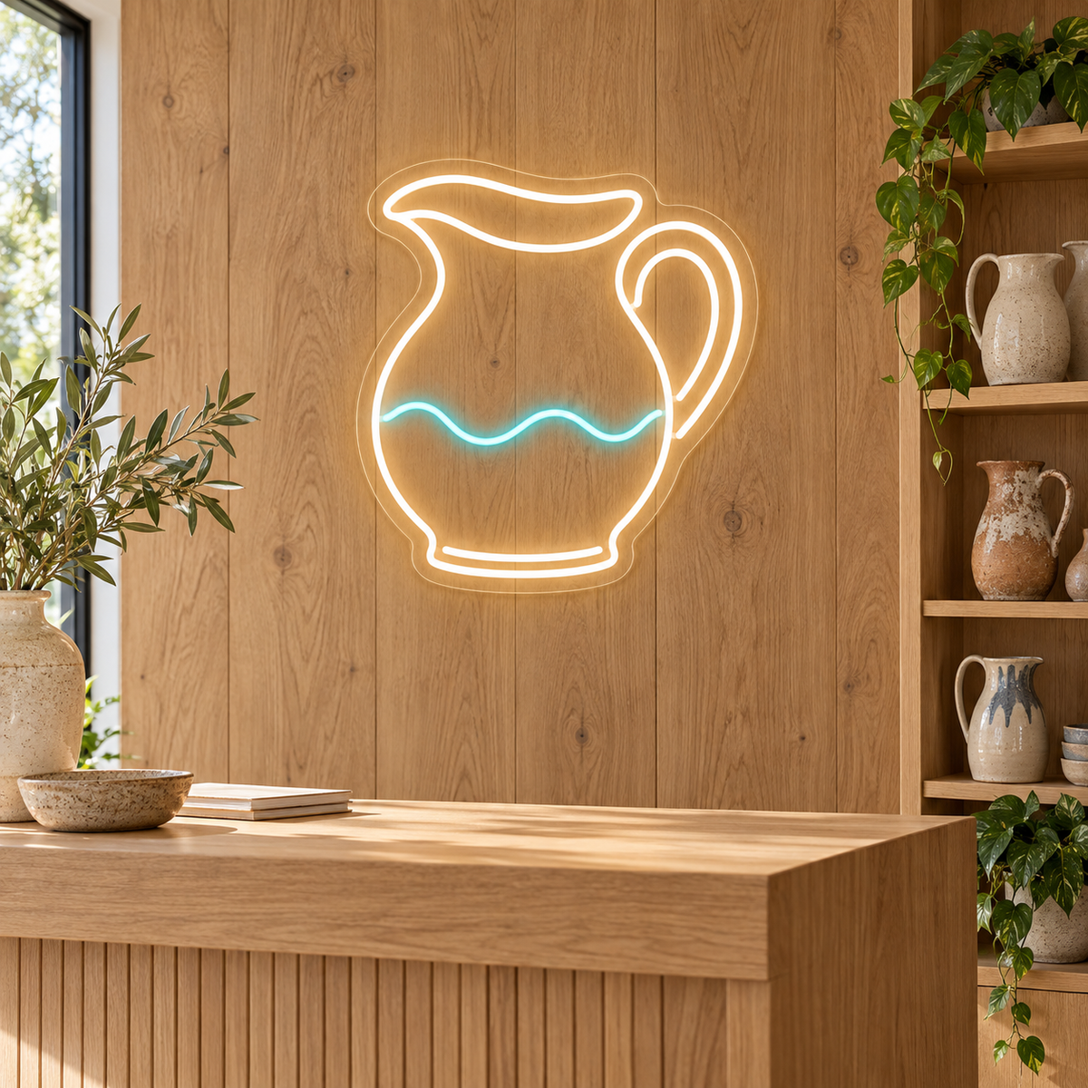 Pottery Pitcher LED Neon Sign for Pottery Studios - interior setting