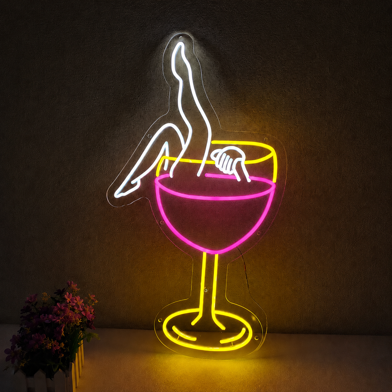 Cocktail LED Neon Sign Red Yellow Martini Neon Light Wall Decor for Bar Cafe Bedroom