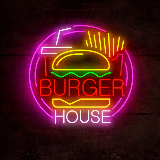 Burger House Neon Sign for Restaurant, Bar & Fast Food Shop Wall Decor
