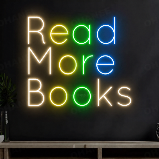 Read More Books LED Neon Sign Colorful Typography Wall Light for Library Bedroom Reading Room Decor