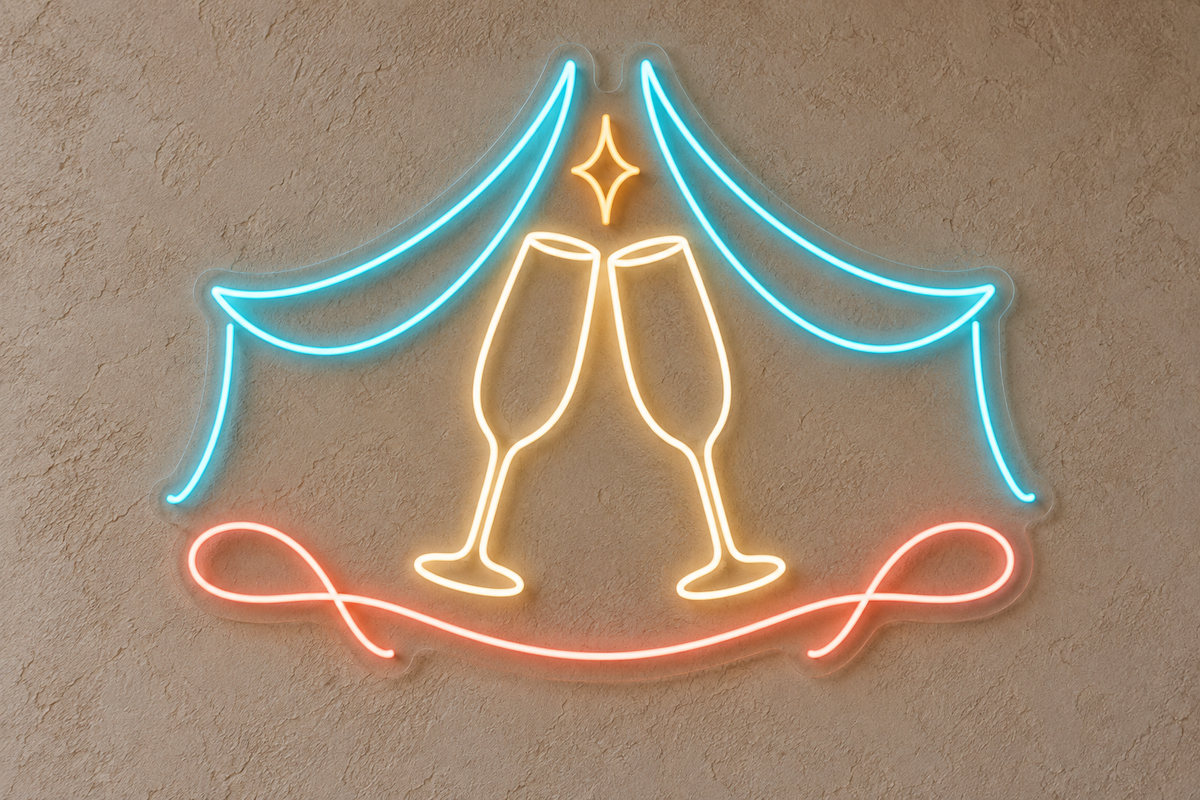 Champagne Flutes & Celebration Drapes LED Neon Sign for Event Planners - design reference