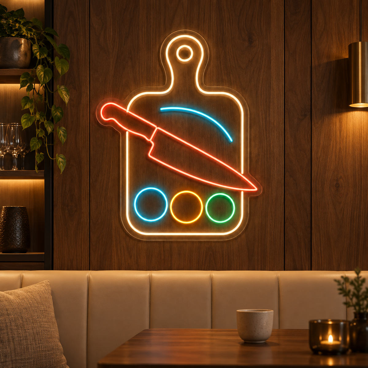Chef Knife & Cutting Board LED Neon Sign for Culinary Schools - interior setting