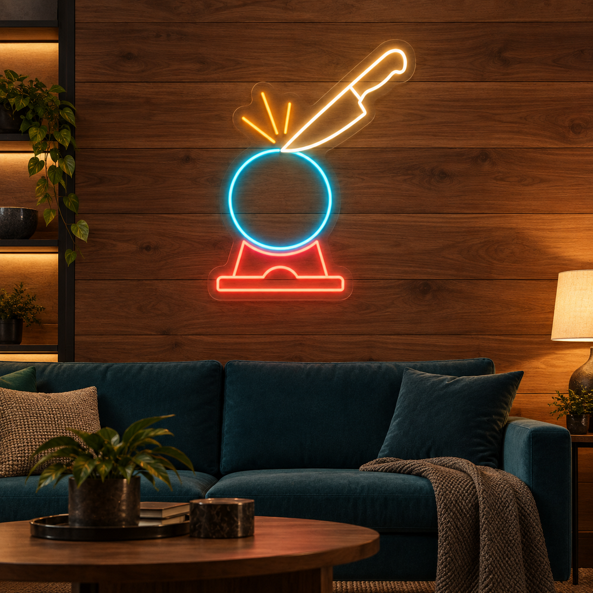 Chef Knife & Sharpening Wheel LED Neon Sign for Knife Sharpening Shops - interior setting
