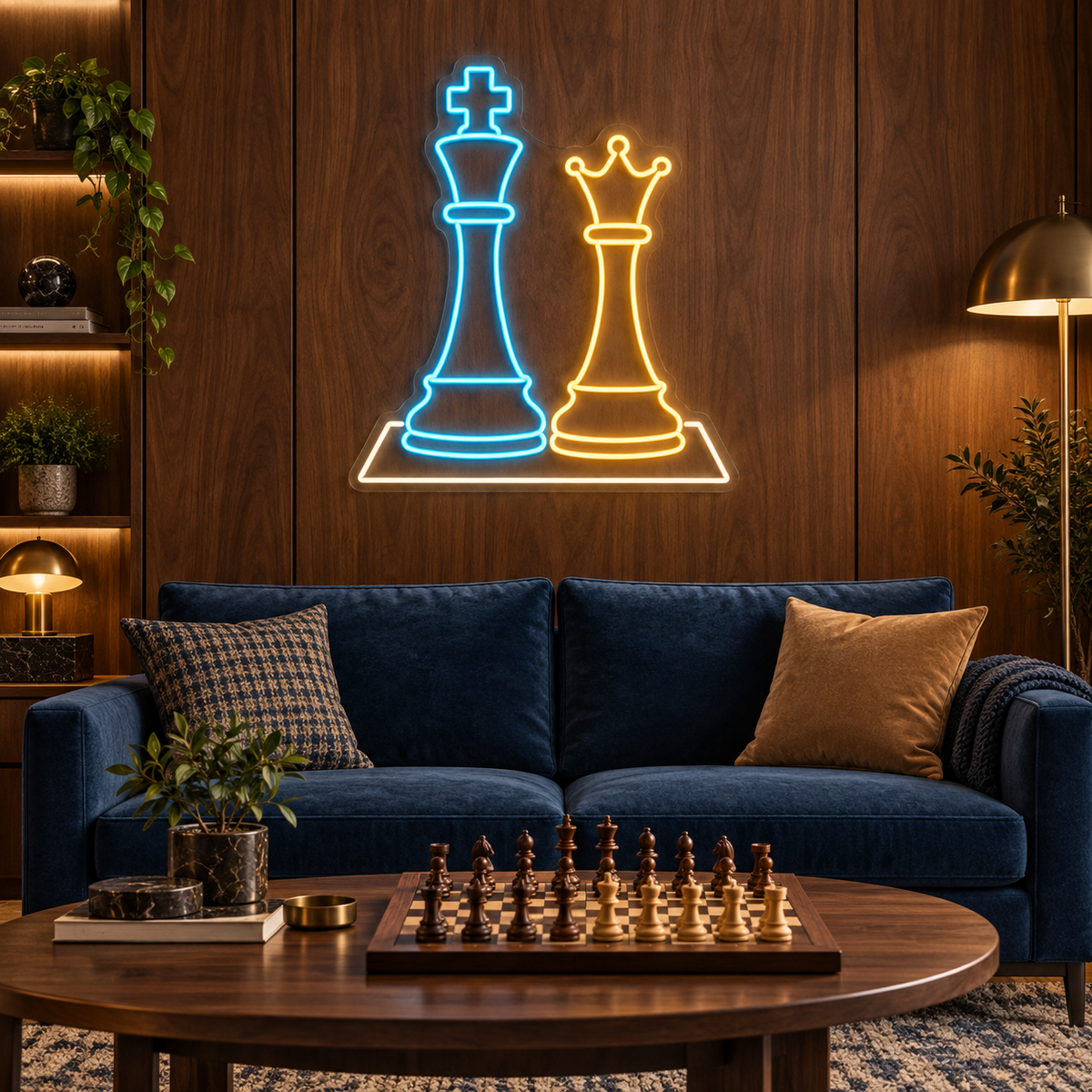 Chess King & Queen LED Neon Sign for Chess Clubs - interior setting