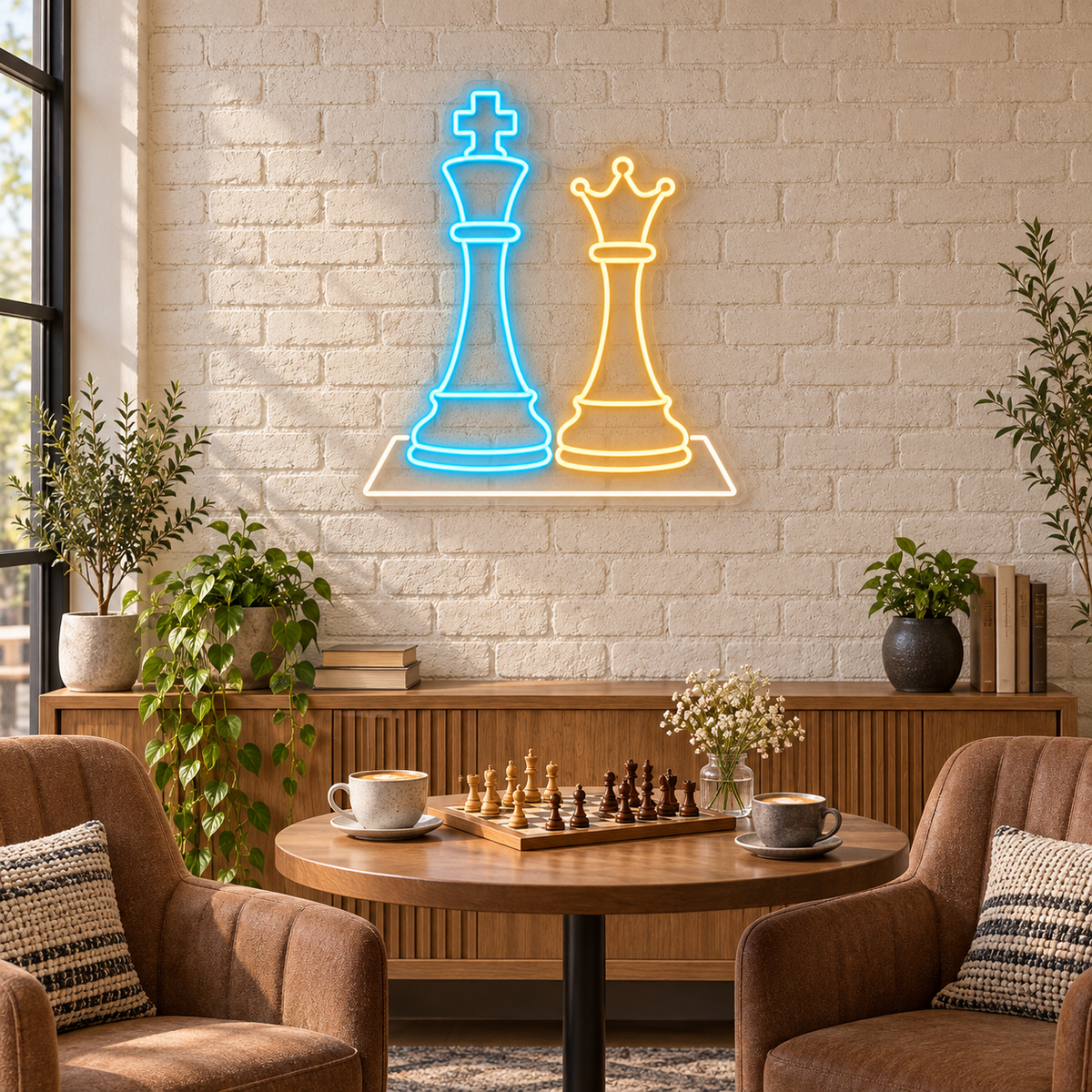 Chess King & Queen LED Neon Sign for Chess Clubs - interior setting