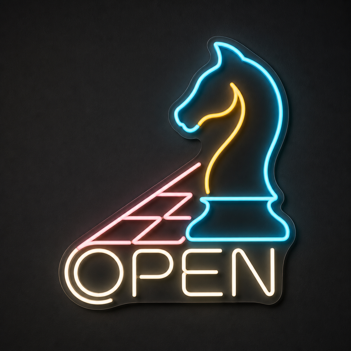 Chess Knight OPEN LED Neon Sign for Chess Clubs - design reference