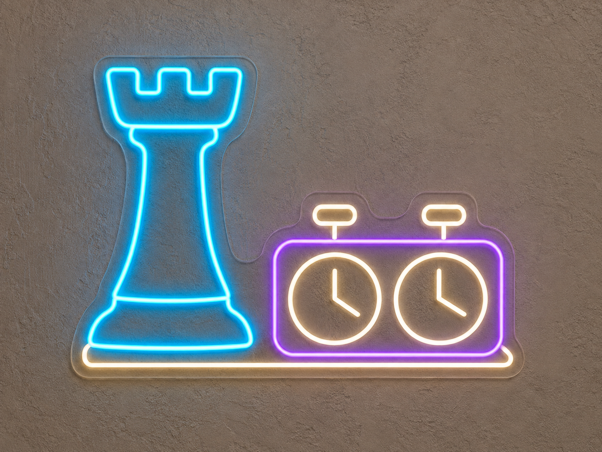 Chess Rook & Clock LED Neon Sign for Chess Clubs - design reference