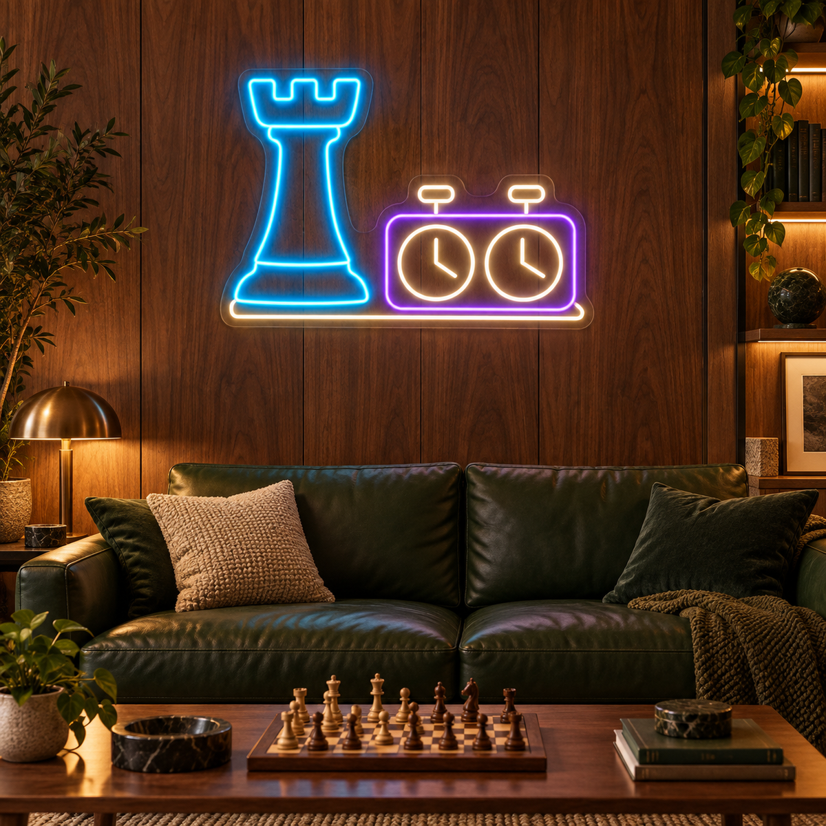 Chess Rook & Clock LED Neon Sign for Chess Clubs - interior setting
