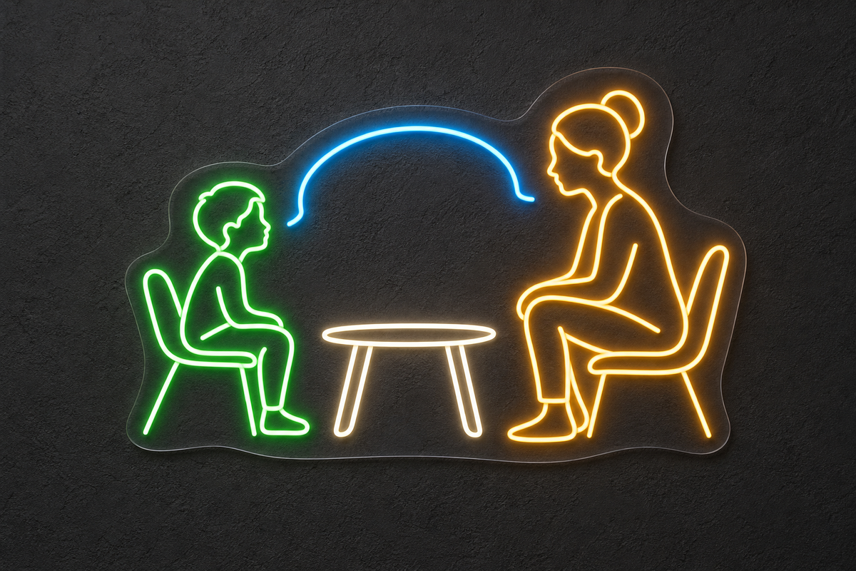 Child & Counselor LED Neon Sign for Counseling Centers - design reference
