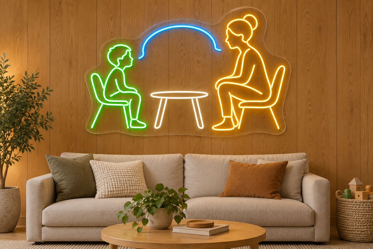 Child & Counselor LED Neon Sign for Counseling Centers - interior setting