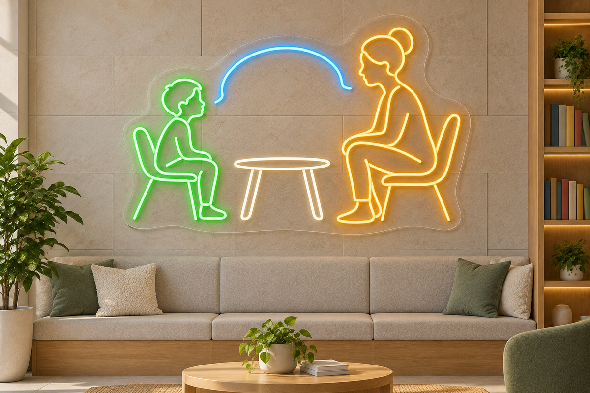 Child & Counselor LED Neon Sign for Counseling Centers - interior setting