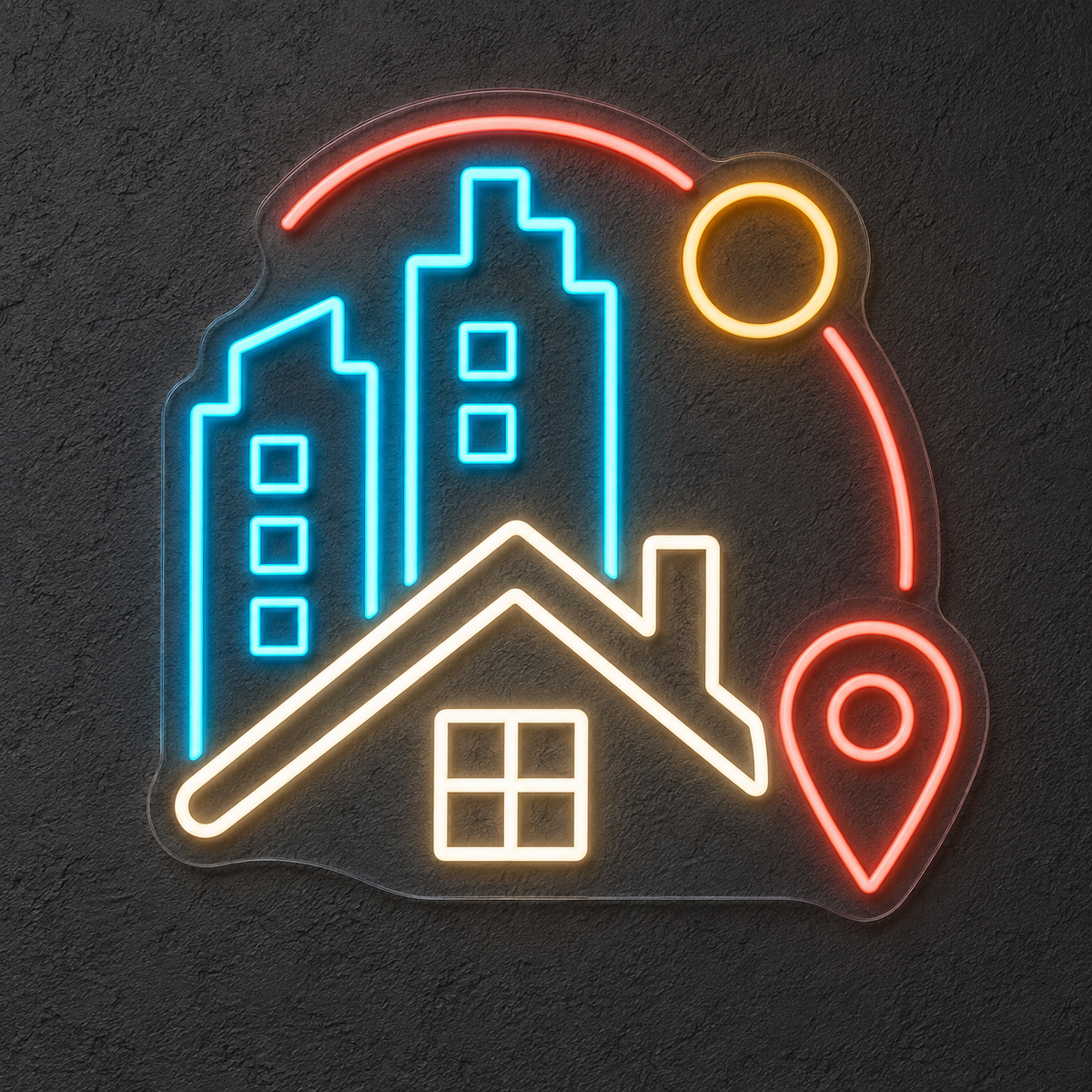 City Skyline & House LED Neon Sign for Realtor Offices - design reference