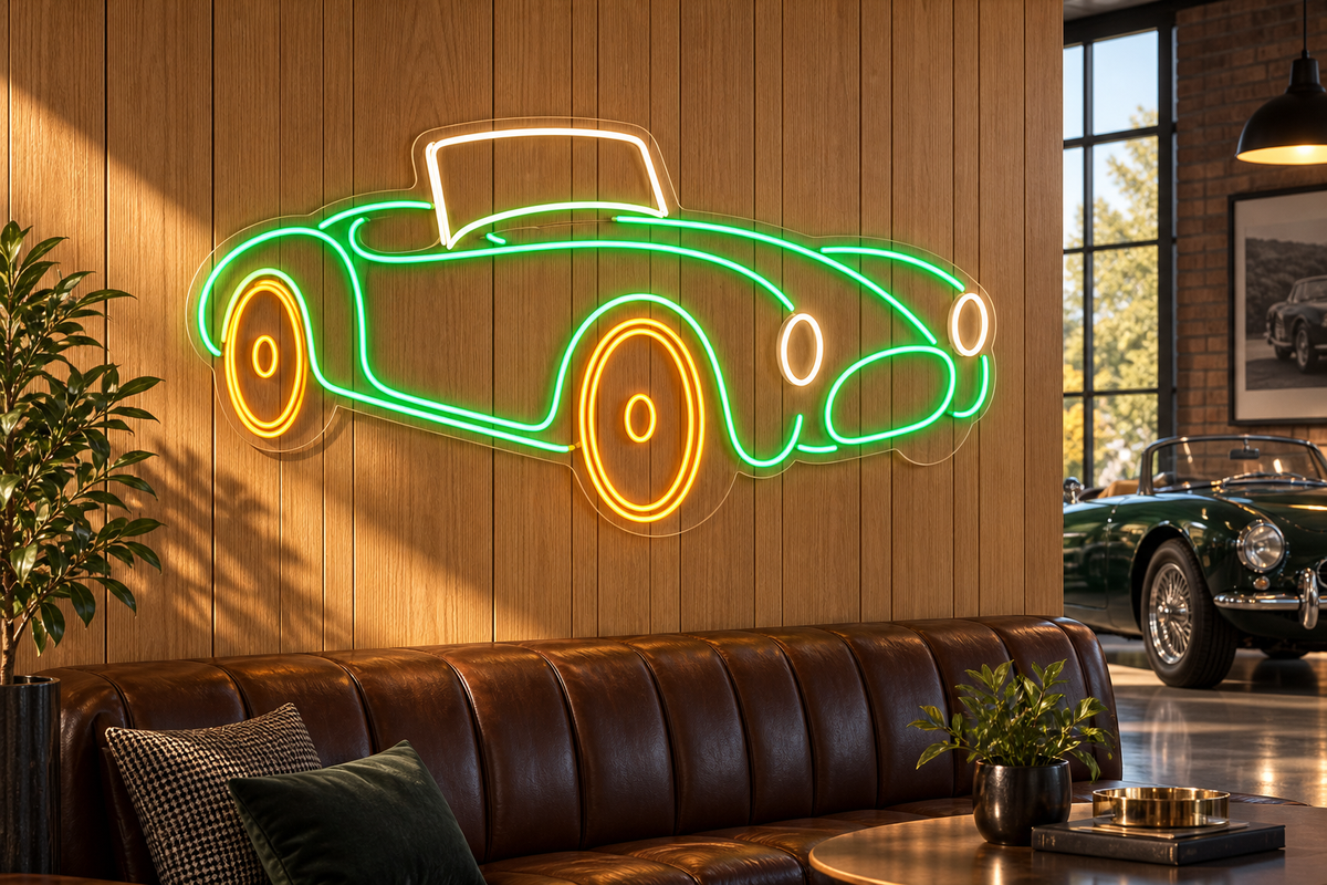 Classic Convertible LED Neon Sign for Classic Car Spaces - interior setting