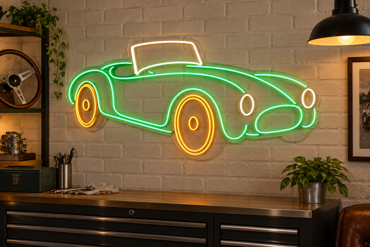 Classic Convertible LED Neon Sign for Classic Car Spaces - interior setting
