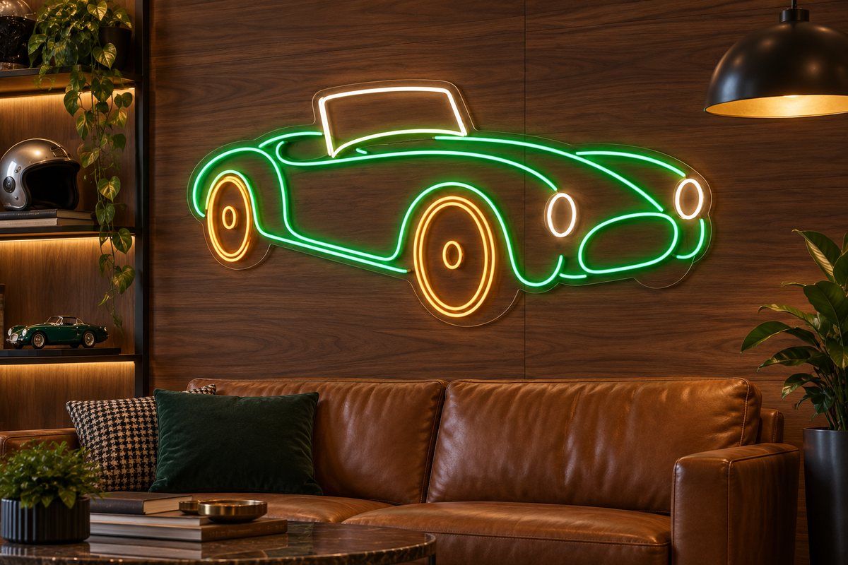 Classic Convertible LED Neon Sign for Classic Car Spaces - interior setting