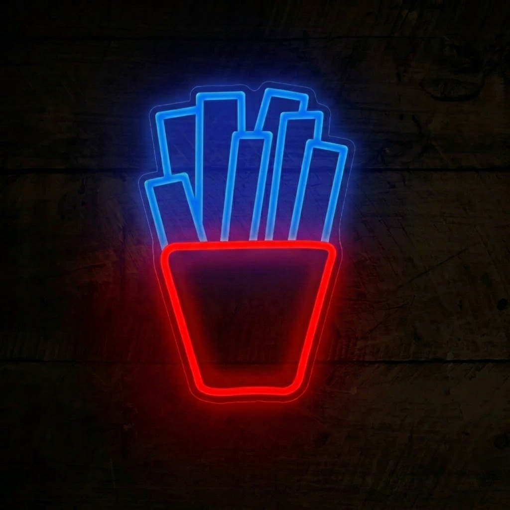 French Fries LED Neon Sign for Fast Food Shop, Kitchen & Snack Bar Decor