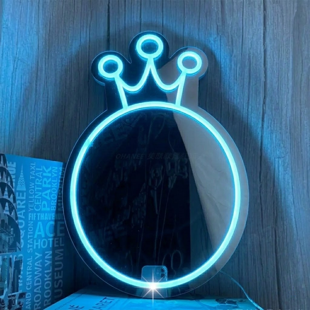 Princess Crown LED Neon Mirror Sign for Vanity, Bedroom & Cute Room Decor