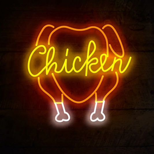 Chicken Script Outline LED Neon Sign for Restaurant and Takeaway Display