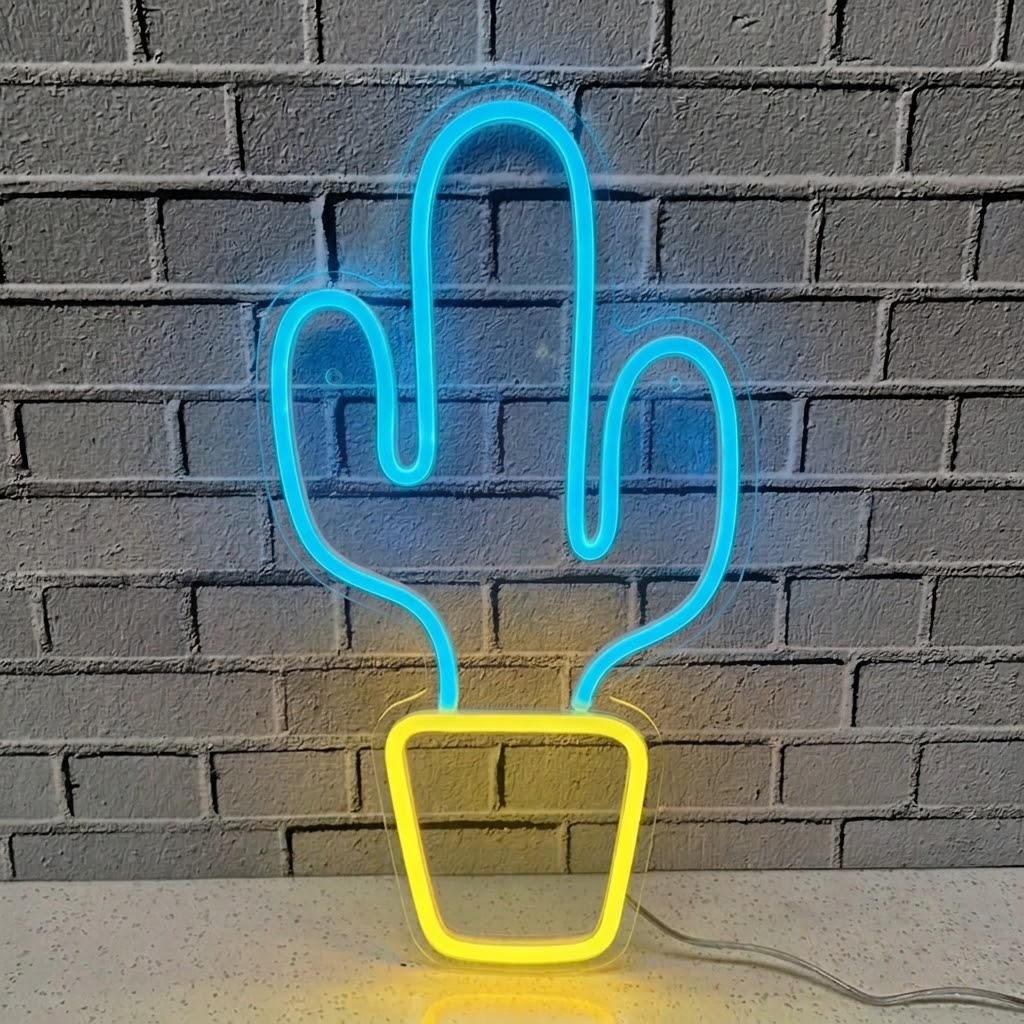 Cactus LED Neon Sign Green Plant Neon Light in Pot for Bedroom Living Room Wall Decor