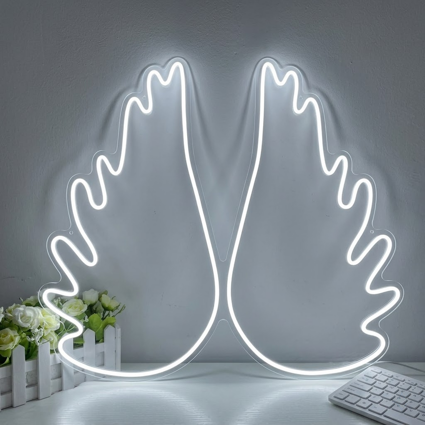 Angel Wings LED Neon Sign White Wings Neon Light for Wedding Salon Photo Wall Decor