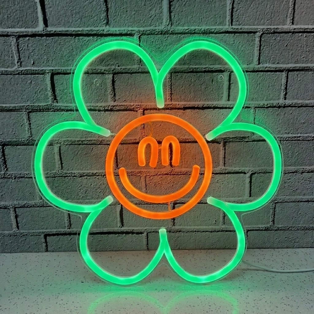 Smiley Flower LED Neon Sign Cute Daisy Neon Light for Bedroom Aesthetic Wall Decor