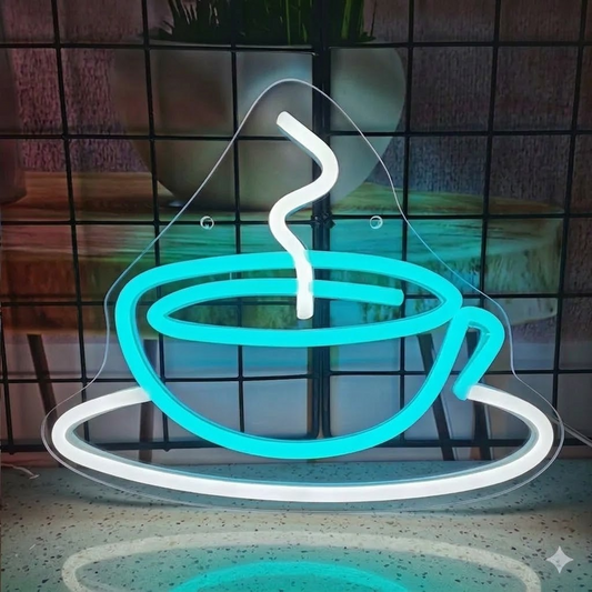 Coffee Cup LED Neon Sign Blue Pink Coffee Neon Light for Cafe Kitchen Wall Decor