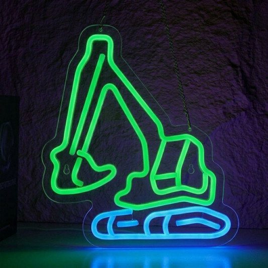 Construction Excavator LED Neon Sign for Kids Room & Builder Theme Decor