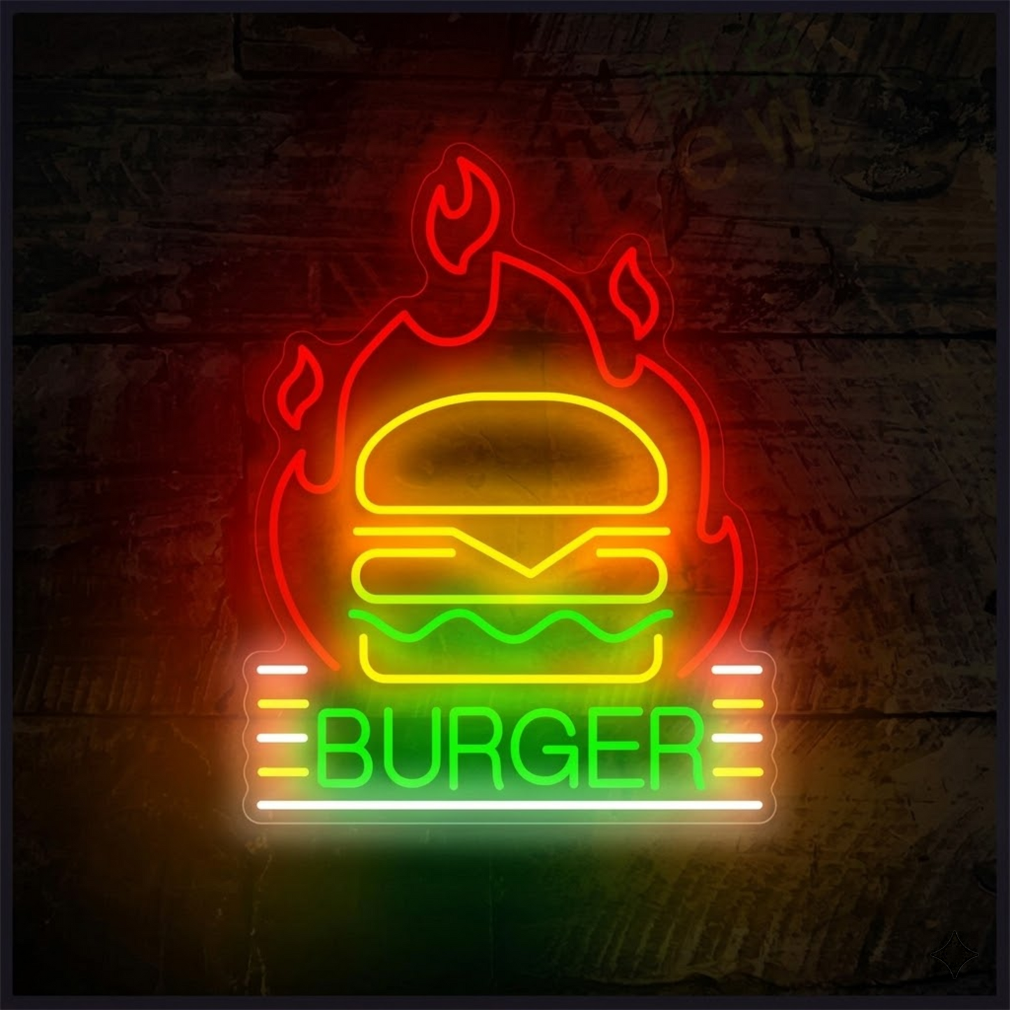 Flaming Burger LED Neon Sign for Restaurant, Grill Bar & Fast Food Shop Decor