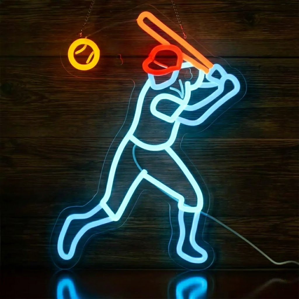 Baseball Player LED Neon Sign for Bedroom Sports Wall Decor Light