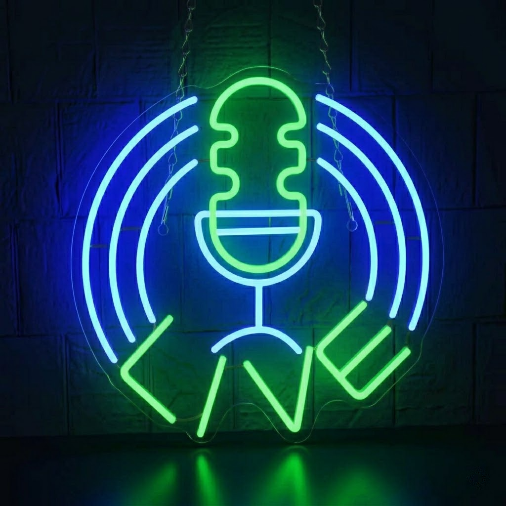 Live Podcast Microphone LED Neon Sign for Studio, Streaming Room & Content Creator Setup