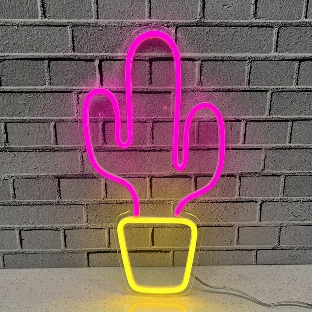Cactus LED Neon Sign Green Plant Neon Light in Pot for Bedroom Living Room Wall Decor