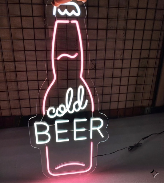 Cold Beer Neon Sign LED Beer Bottle Light for Bar Home Decor