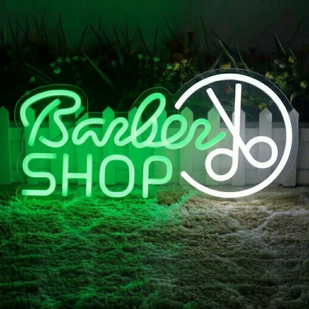 Barber Shop Neon Sign with Scissors LED Light for Modern Barbershop Decor