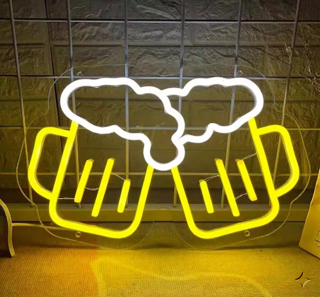 Clinking Beer Mugs Neon Sign LED Bar Light for Home Pub Decor