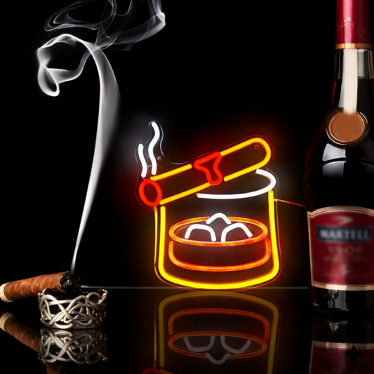 Cigar and Whiskey Glass LED Neon Sign Bar Lounge Neon Light for Home Bar Decor